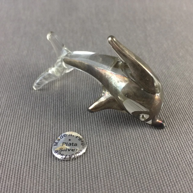 CRISTAL DE PLATA | 925 | Delfín | Figurita Miniatura | Made in PERÚ | Silver