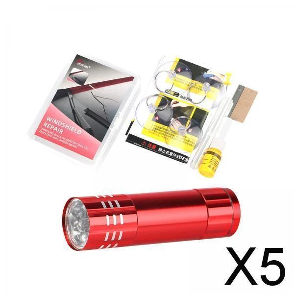 5X KIT DE Réparation De Fissures De Pare-brise, Lampe à Polymérisation
