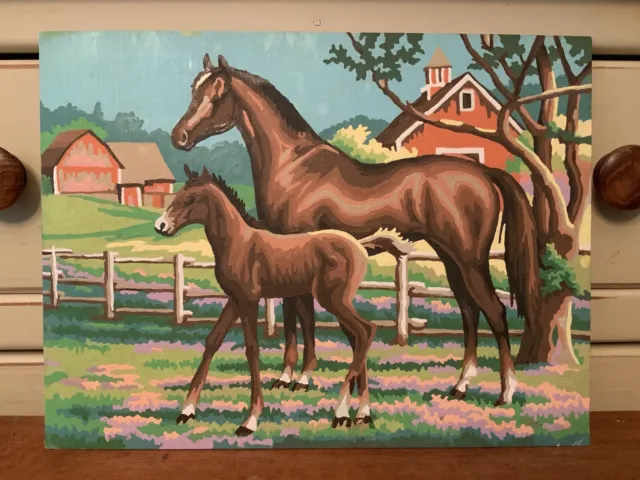 Vintage Paint By Number Horse Foal Barn 9 X 12