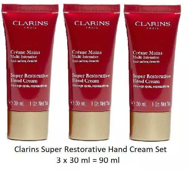 Clarins Super Restorative Hand Cream -  30 ml x 3 = 90 ml - value $74 - New