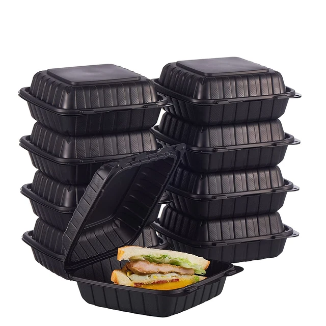 8X8" 1-Compartment 50-Pack Plastic Clamshell to Go Containers Food Carryout Lunc