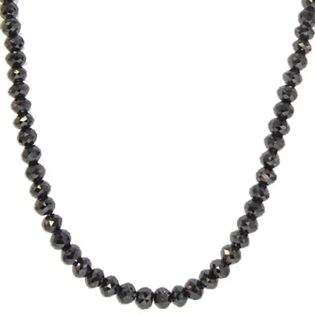 49.03Ct Black Moissanite Diamond Faceted Beads Necklace 925 Silver Clasp 22"Inch