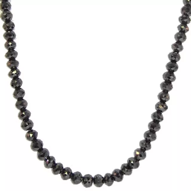 49.03Ct Black Moissanite Diamond Faceted Beads Necklace 925 Silver Clasp 18"Inch