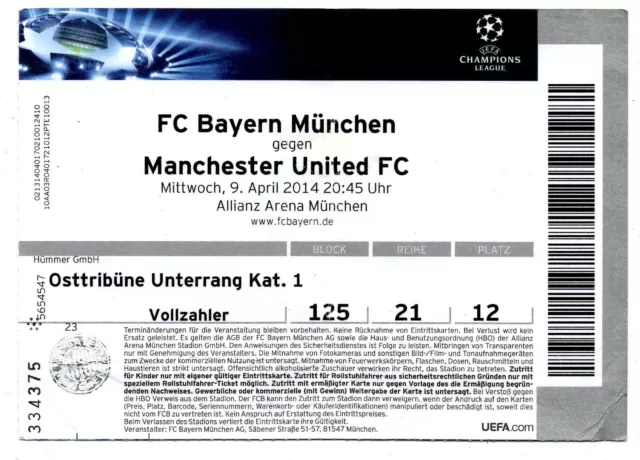 Biglietto EC Bayern Monaco - Manchester United 09.04.2014