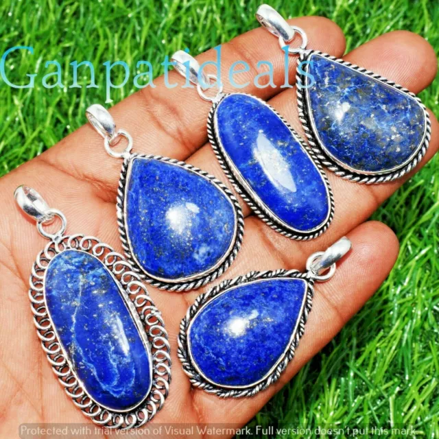 Lapis Lazuli Gemstone Pendant 925 Silver Plated Wholesale 5pcs Jewelry Lots