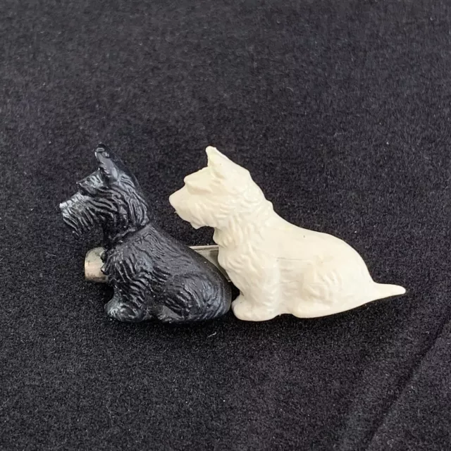 Vintage Celluloid Black and White Scottie Dog Terrier Pin 1.25” Great Britain