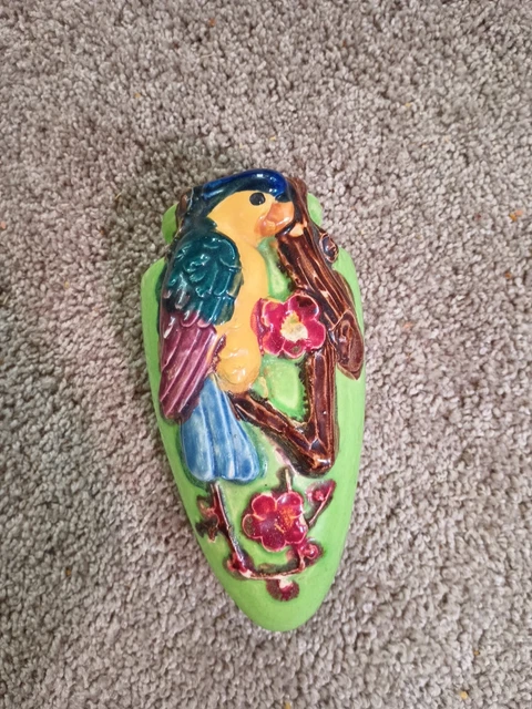VINTAGE BIRD WALL Pocket Vase Japan Bright Colors Parrot Flowers