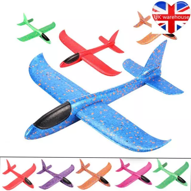 2x Large Strong Foam Glider Stunt Plane Kids 48cm Hand Thrown Outdoor Garden Toy