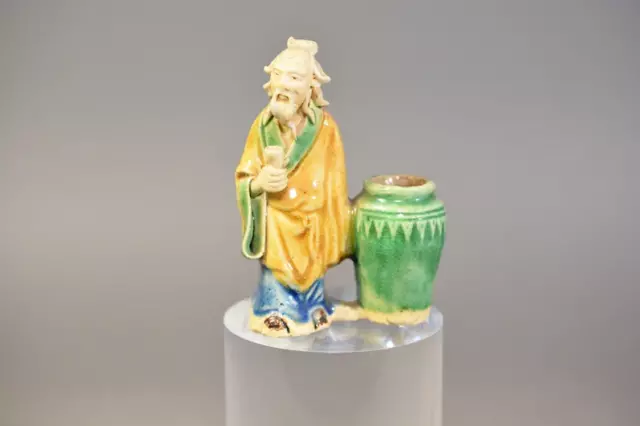 Antique Chinese Shiwan glazed figure of a wise man Bonsai figure ET