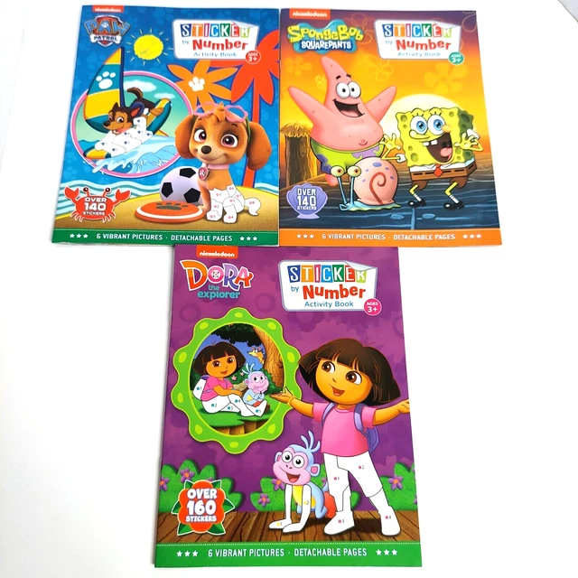 NICKELODEON PAW PATROL DORA SPONGEBOB Sticker By Number Activity Books nickelodeon-paw-patrol-dora-spongebob-sticker-by-number-activity-books