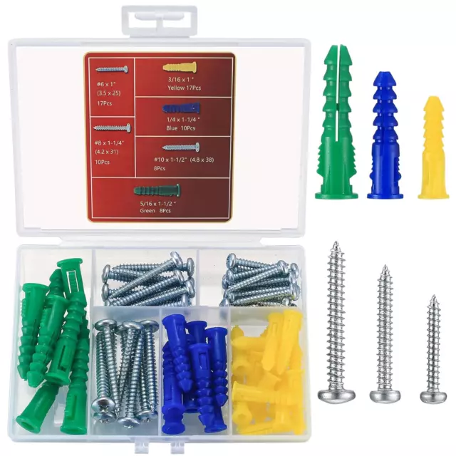 70 Pcs Drywall Anchors and Screws Assorment Kit, Ribbed Wall Anchors with Pan He