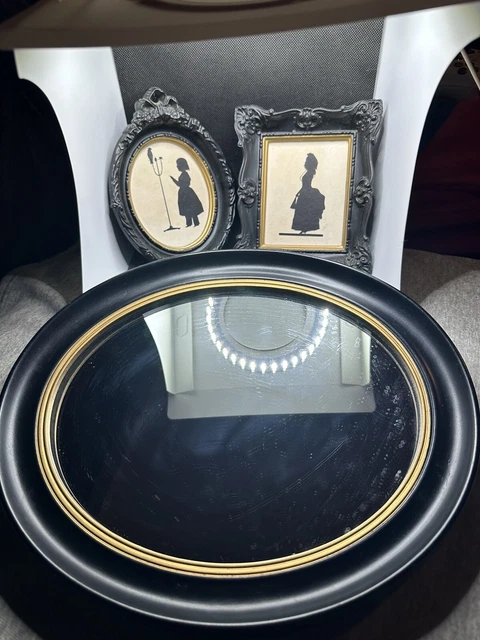 Vintage Art Deco Oval Mirror With Children Silhouettes Framed RARE 1950s
