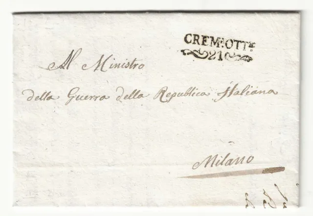 Lombardo Veneto - Prefilatelica del 1802 per Milano bollo nero Cremona con data