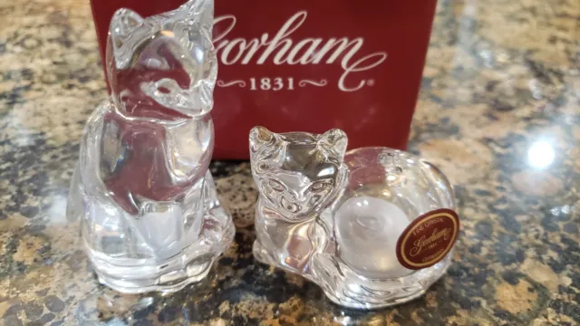 Gorham Crystal Salt Pepper Shakers Cats Cat 🐈  Kitty New In Box