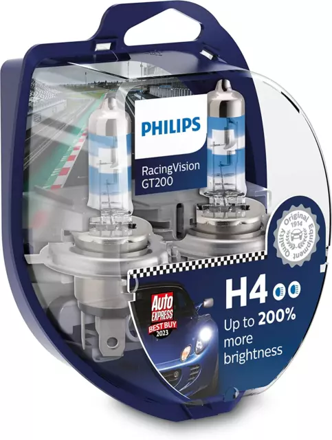 Philips Racingvision GT200 H4 Lampadina Fari Auto +200% Set De 2