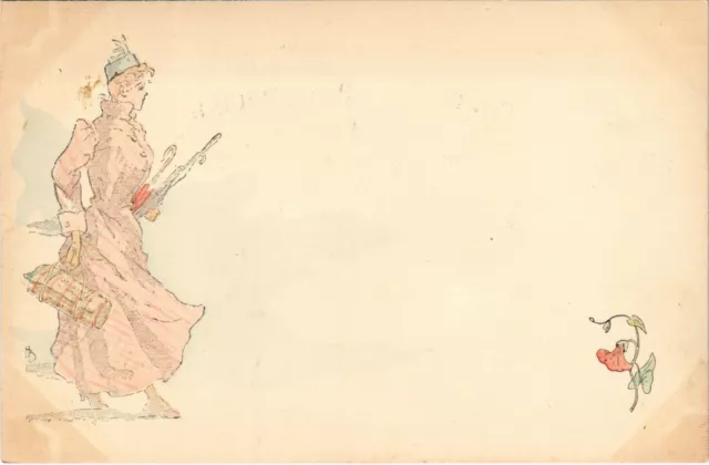 PC CPA HENRI BOUTET, ARTIST SIGNED, LADY WITH FLOWER, ART NOUVEAU, (b15541)