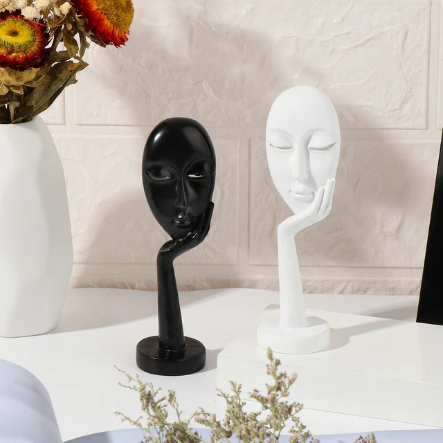 de la femme réfléchie Fait à la main Blanc et noir Statue du visage de la femme 8