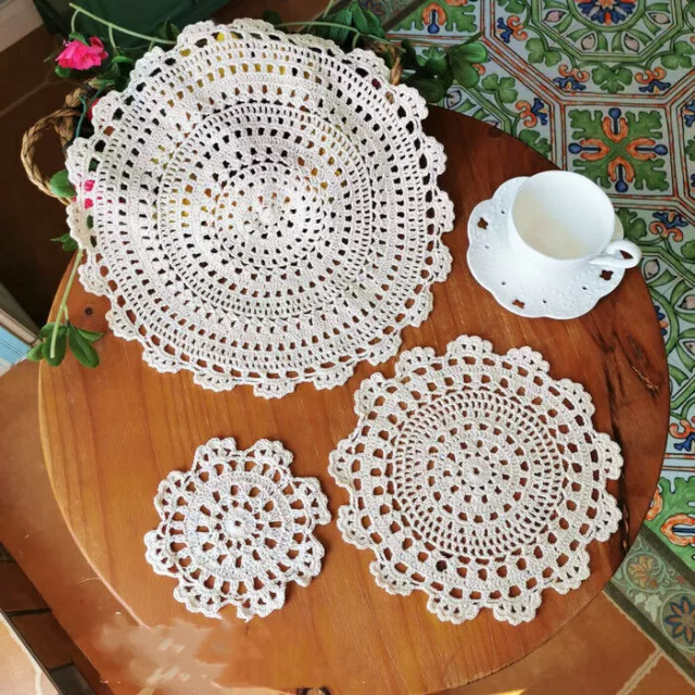 4Pcs Vintage Hand Crochet Lace Doilies Flower Coasters Placemat Round Table Mat