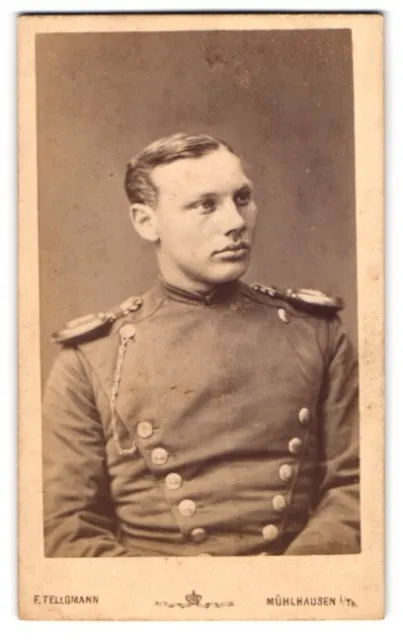 Fotografie F. Tellgmann, Mühlhausen i. Th., junger Soldat in Ulanen Uniform mit