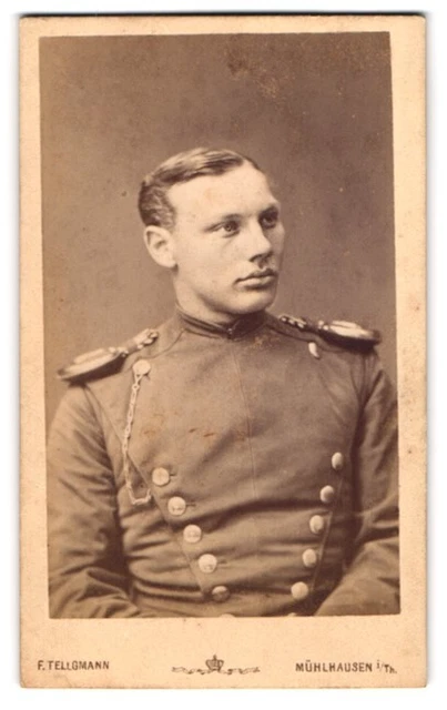 Fotografie F. Tellgmann, Mühlhausen i. Th., junger Soldat in Ulanen Uniform mit