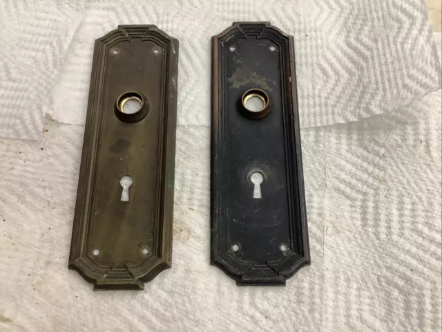 2 Yale Antique Stamped Door Plates Escutcheons  Brass plated 7 7/8” x 2 1/2”