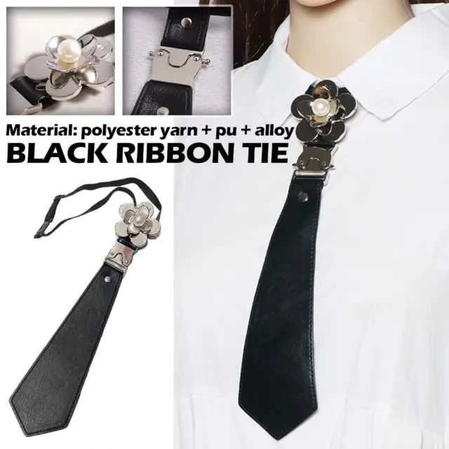 Cravatta JK Modern Student Pelle Nera Pelle Giapponese Hardware Fiore SPENTO S2X6