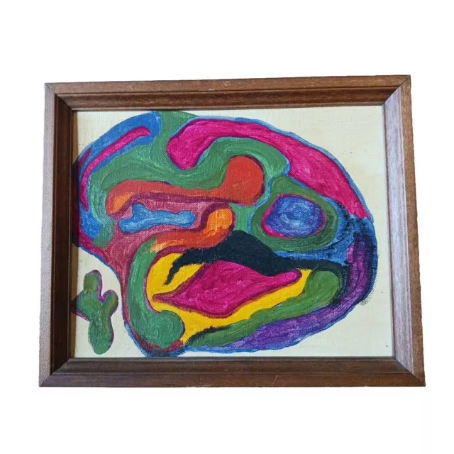 VTG NAIVE Abstract Painting One Of A Kind CANVAS BOARD Wood Framed 8x10 COLORFUL