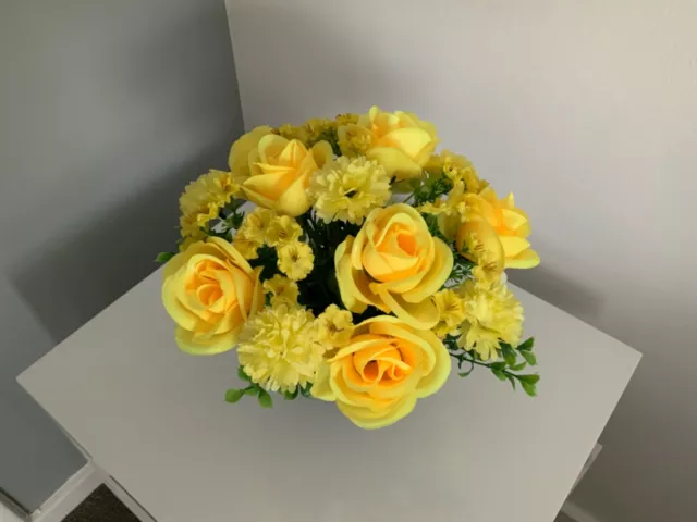 Beautiful artificial yellow flower arrangement in grave/memorial/crem pot 2