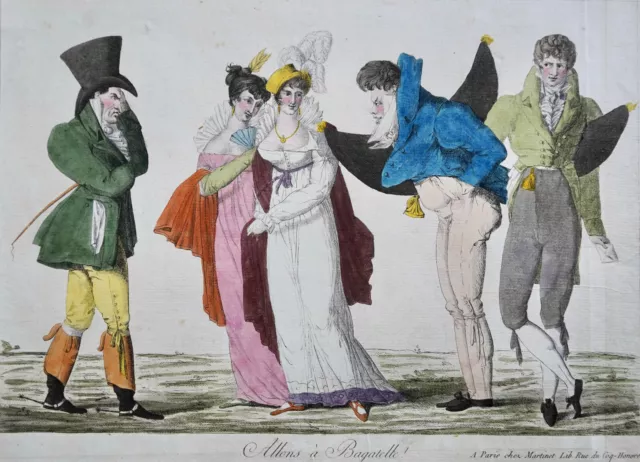 Caricature Parisienne Allons A Bagatelle Gravure Originale De 1810 Chez Martinet