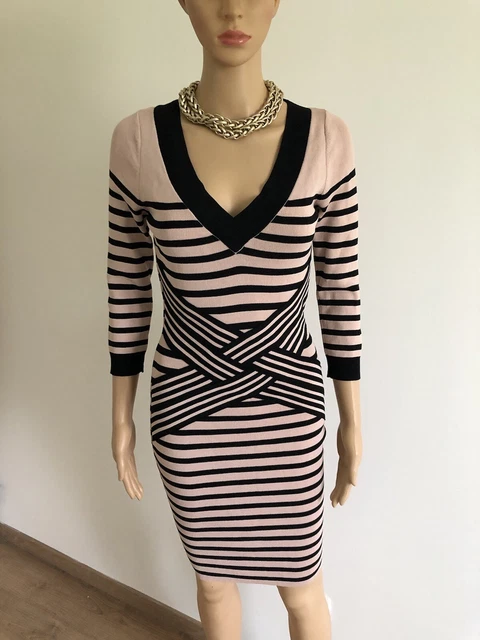 Robe Morgan Taille XS - Rayures Noires, Kaki Et Beige - Style Moulant Genou - Neuf Sans étiquette