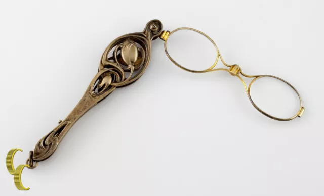 Argento Sterling Antico Ornamento Lorgnette Caricato a Molla Occhiali Tutti