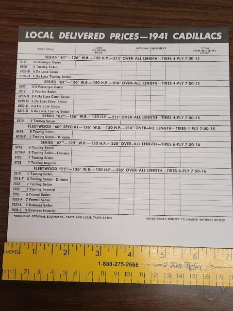 1941 Cadillac Price & Equipment List Sales Brochure - New Reproduction 2