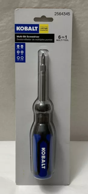 New Kobalt 6 in 1 Multi-Bit Screwdriver Chrome Plated Phillips and Flat (SH6)