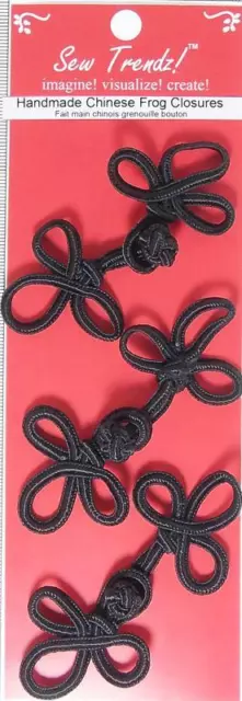 Cierres de botones de ranas - negro - ranas de 3 bucles largos - 3 pares/paquete - #FG21