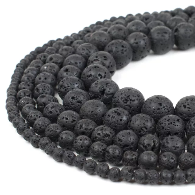 Natural Black Lava Beads Strand Round Rock Jewelry Making 4mm 6mm 8mm 10mm 12mm 