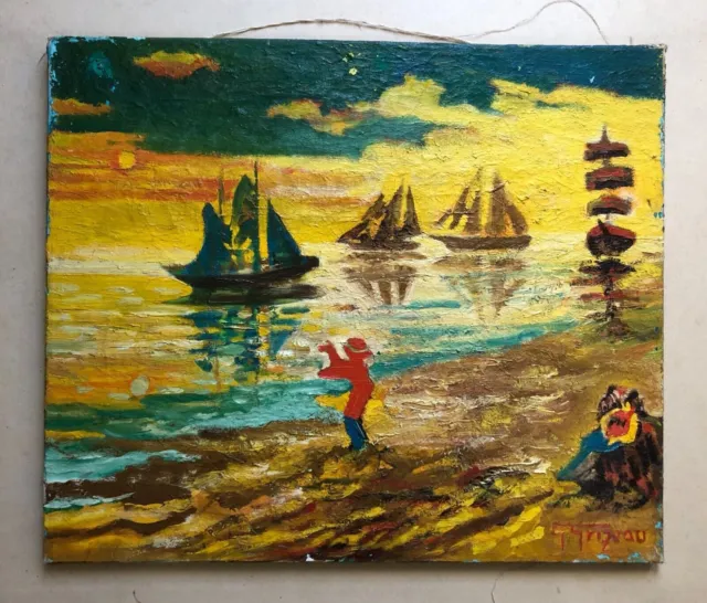Personaje en la playa, óleo sobre lienzo, firma para identificar, siglo XX