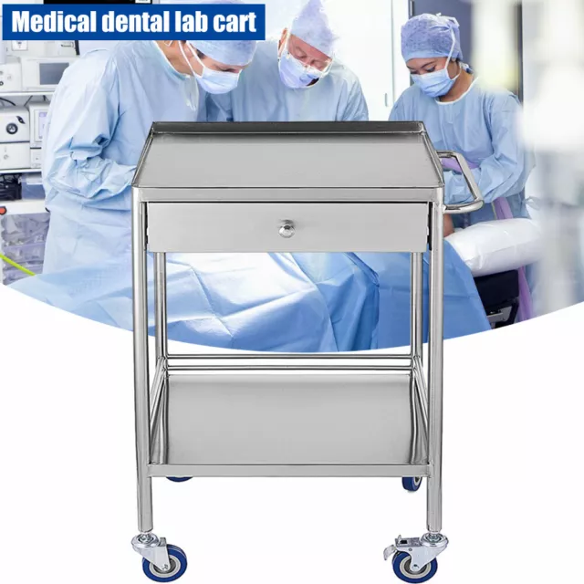2-Tier Lab cart w/ Wheels, Stainless steel rolling cart, Medical Dental Cart!