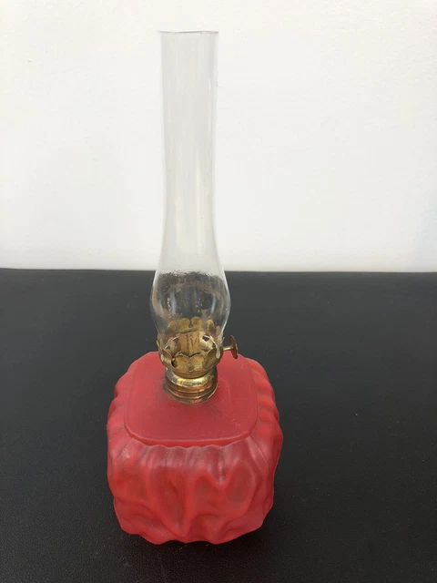Vintage Mini Miniature Red Glass Oil Lamp