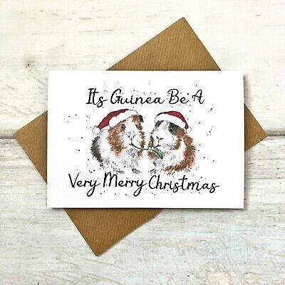 Happy Guinea Pig Christmas Card (Blank Inside) Festive Merry Xmas Holiday