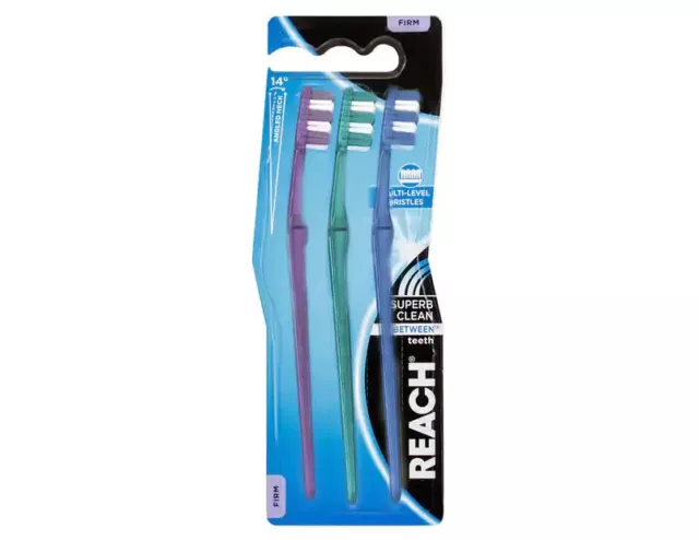 Reach Superb Clean Between Teeth Toothbrushes 3pk - Firm Purple / Blue / Green