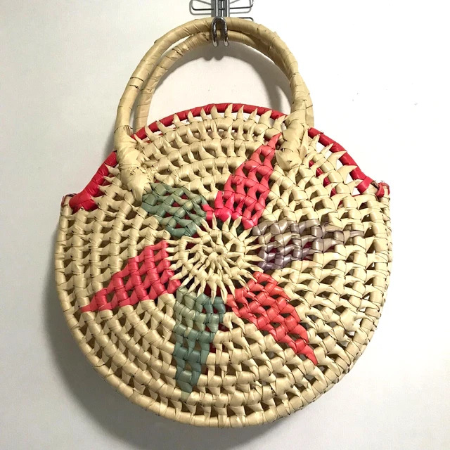 Round Boho Handbag Woven Straw Raffia Beach Tote