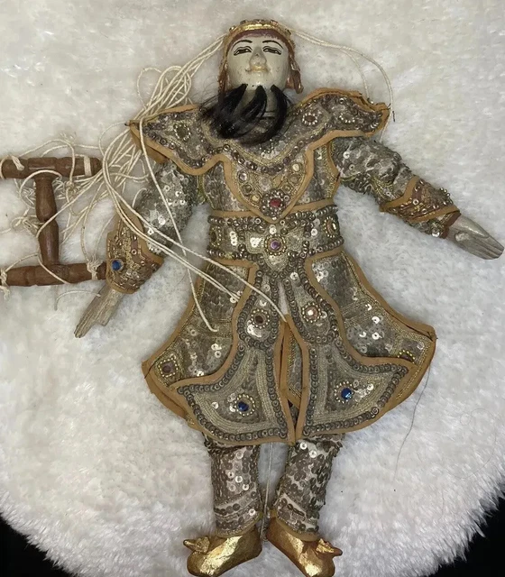 Antique Thailand Asian Marionette Wooden Puppet Hand Painted Vintage Rare HTF