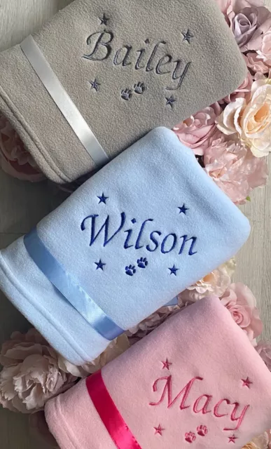 Personalised pet blanket dog cat embroidered paws stars gift