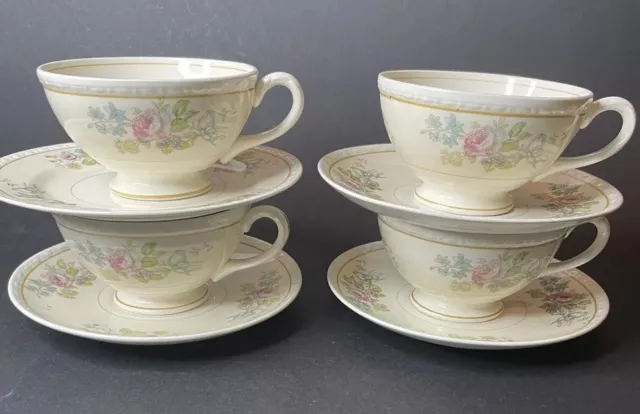 Vintage Homer Laughlin Eggshell Georgian Tea Coffee Cup Saucer Set of 4