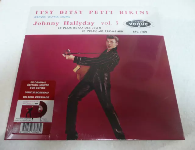 45T JOHNNY HALLYDAY ITSY BITSY PETIT BIKINI  Limitée BORDEAU  VOGUE 500 Ex NEUF