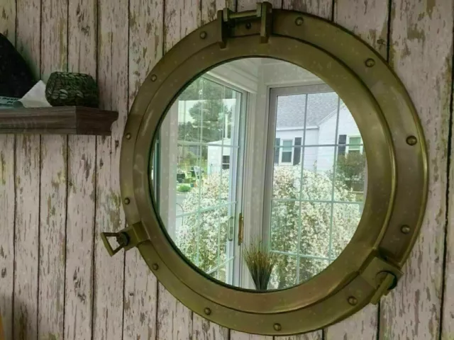 24"Antique Porthole Nautical Cabin Mirror Brass Finish Large Wall Decorative New