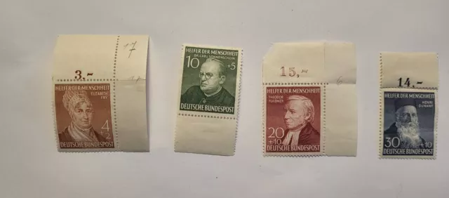 Briefmarken Bund 1952 Wohlfahrt Mi.Nr. 156 **,157 **,158 *,159 **