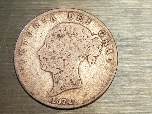 Genuine 1874 Queen Victoria .925 Sterling Silver Half Crown British Coin
