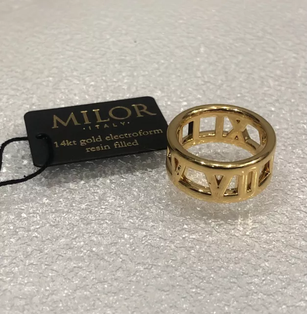 14K GOLD MILOR ITALY Resin Core Cut-Out Roman Numeral Designer Statement Ring *6