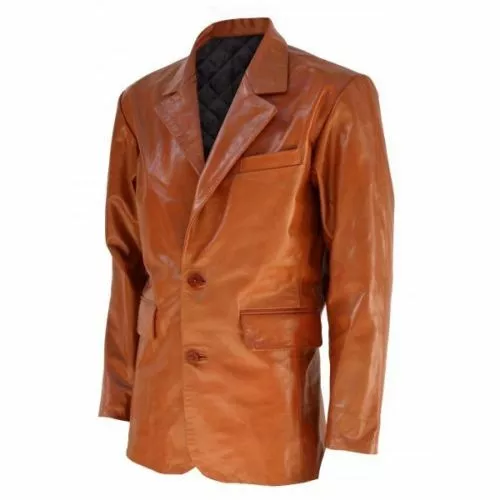 Hombre Cuero Marrón Blazer Genuino Suave Real Cordero Chaqueta Dos Abrigo Botón